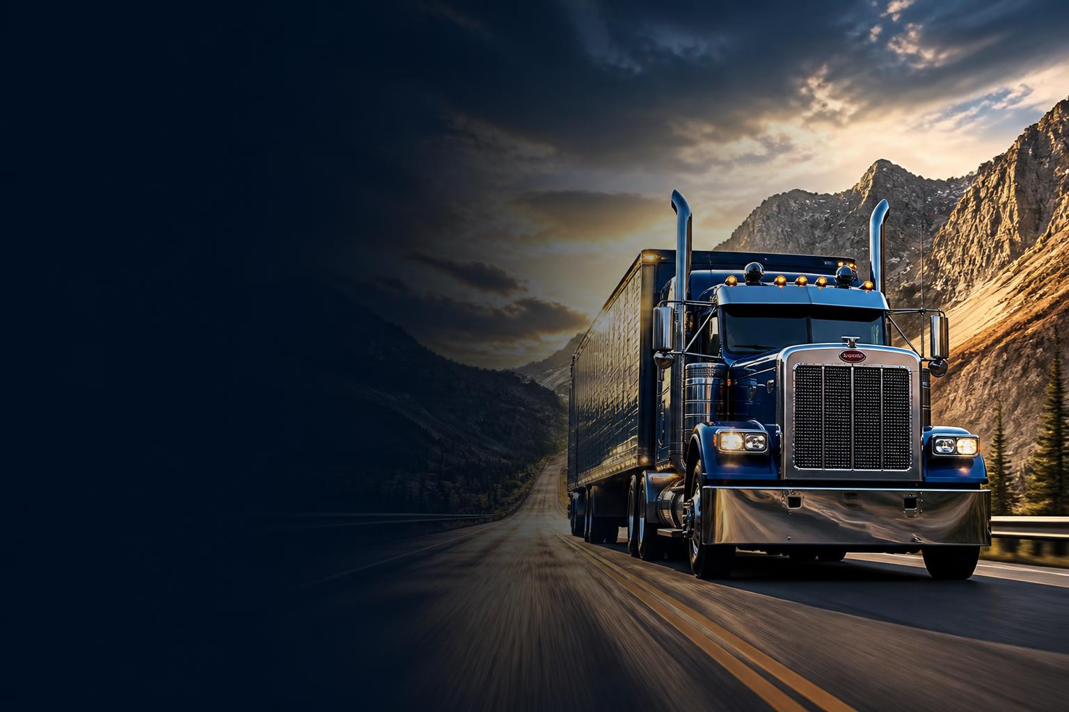 Blue semi truck on a mountain highway